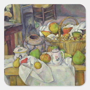 Stillleben Pauls Cezanne   mit Korb, 1888-90 Quadratischer Aufkleber