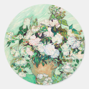 Stillleben Rosen in einer Vase von Vincent van Gog Runder Aufkleber