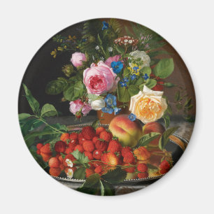 Stillleben Rosen und Erdbeeren von Otto Ottesen Magnet