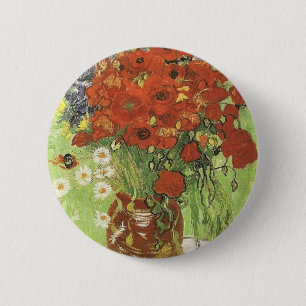 Stillleben - Rote Mohnblumen und Gänseblümchen Button