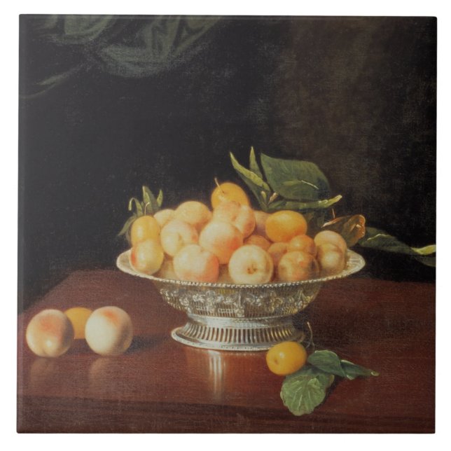 Stillleben T32176 der Pfirsiche, c.1700 Fliese (Vorderseite)