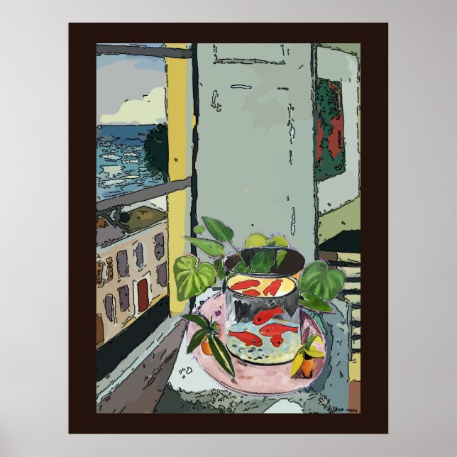 Stillleben und Fische aus Fenster Poster (Vorne)