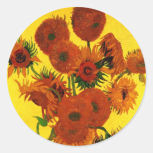 Stillleben-Vase mit 15 Sonnenblumen Vincent van Go Runder Aufkleber
