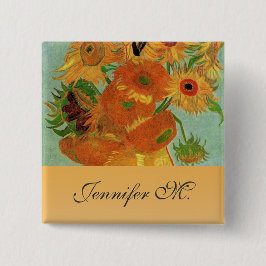 Stillleben - Vase mit zwölf Sonnenblumen, van Gogh Button