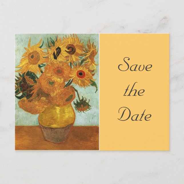 Stillleben - Vase mit zwölf Sonnenblumen, Vincent Ankündigungspostkarte (Vorderseite)