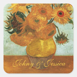 Stillleben - Vase mit zwölf Sonnenblumen, Vincent Quadratischer Aufkleber