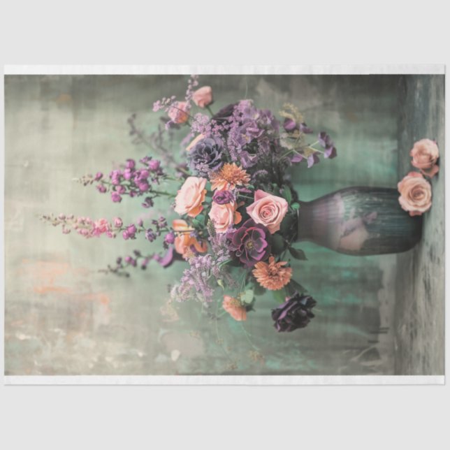 Stillleben, Vase und pulsierende rustikale Lila Bl Seidenpapier (Vorderseite)