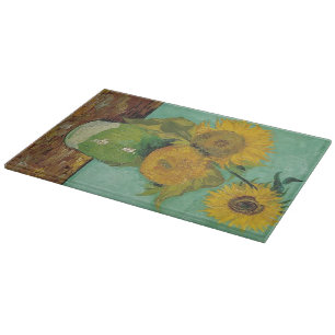Stillleben - Vasen mit drei Sonnenblumen. Van Gogh Schneidebrett