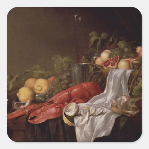 Stillleben von Früchten und Hummer Quadratischer Aufkleber