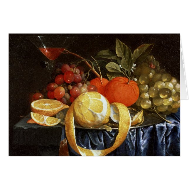 Stillleben von Trauben, Orangen und geschältem Zit (Vorderseite (Horizontal))