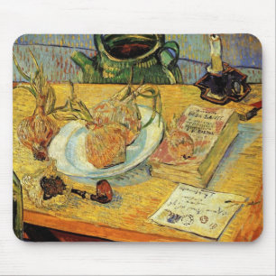 Stillleben-Zeichenbrett, Pfeife, Zwiebeln und Sieg Mousepad