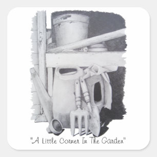 Stillleben zeichnend Gartengeräte für Gärtner Quadratischer Aufkleber