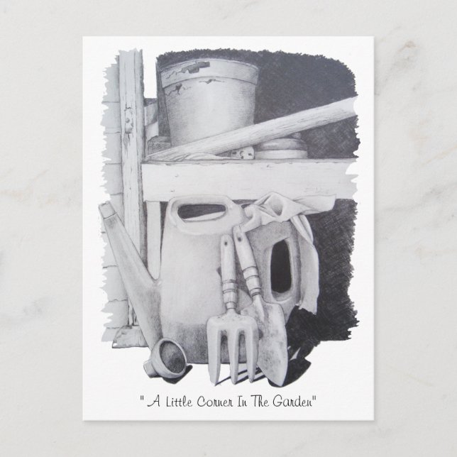 Stillleben zeichnend Gartenwerkzeuge für Gärtner Postkarte (Vorderseite)