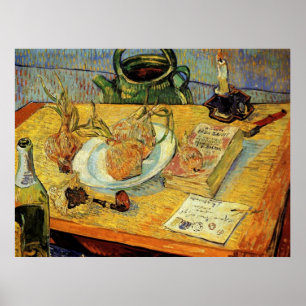 Stillleben Zeichnend Tafel, Rohre, Zwiebeln und Ve Poster