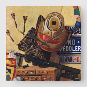 Stilllife of Boys Toys Quadratische Wanduhr