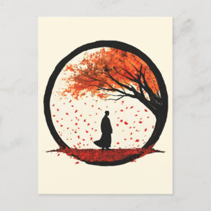 Stillness Zen Circle Herbst Fallende Blätter Feiertagspostkarte