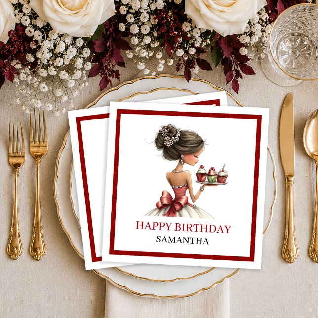 Stilsich Verspielte Frau Marsala Script Servietten (Stylish Whimsical Woman Marsala Script Napkins

)