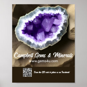 Stilsichere Amethyst-Geoden- QR- Werbetafel Poster