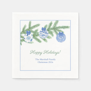 Stilsichere blaue und weiße Ornamente Feiertags-Pa Serviette