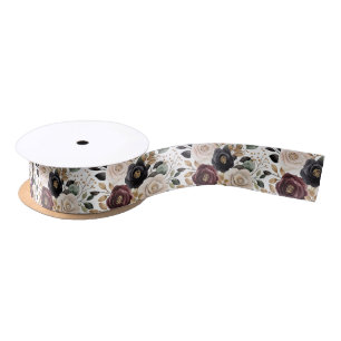 Stilsichere burgunderrote cremefarbene Blumen-Brau Satinband