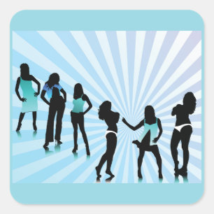 Stilsichere Frauen Silhouetten Türkisblaue Mode Quadratischer Aufkleber