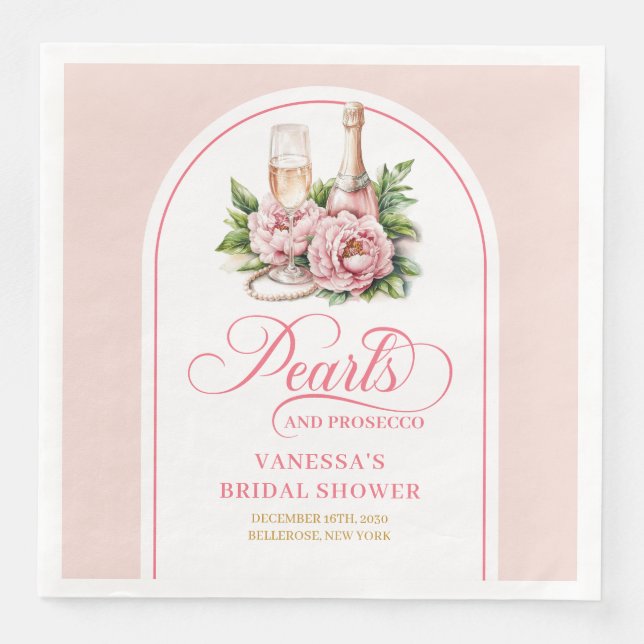 Stilsichere Perlen und Prosecco Servietten editier (Vorderseite)