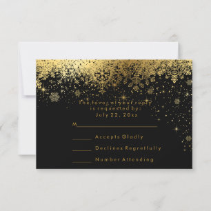 Stilsichere schwarze und goldene Schneeflocken - R RSVP Karte