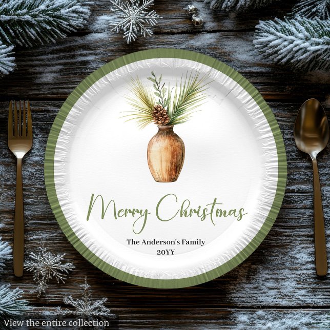 Stilsicherer Bohemian Botanischer Weihnachtsstrauß Pappteller (Stylish Bohemian Botanical Christmas Bouquet Chic Paper Plates)