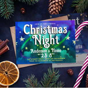 Stilsicherer vintage himmlisch-blauer Weihnachtsab Einladung