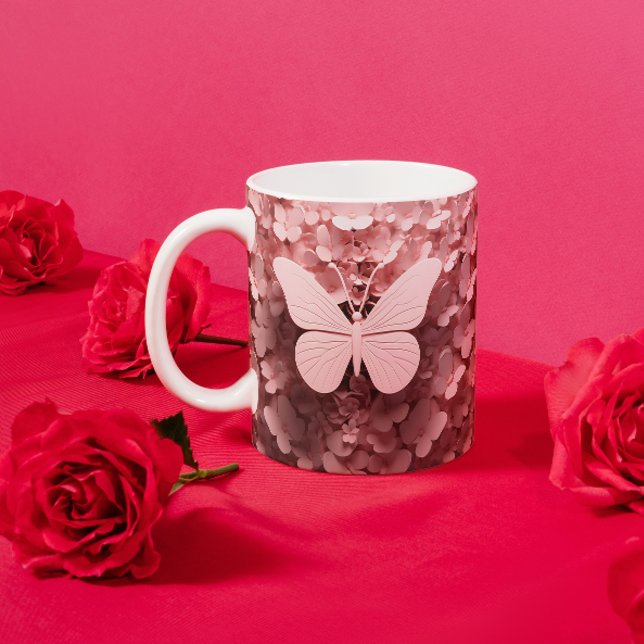 Stilsippe: Der 3D-Pastellrosa-Schmetterling Zweifarbige Tasse (Von Creator hochgeladen)