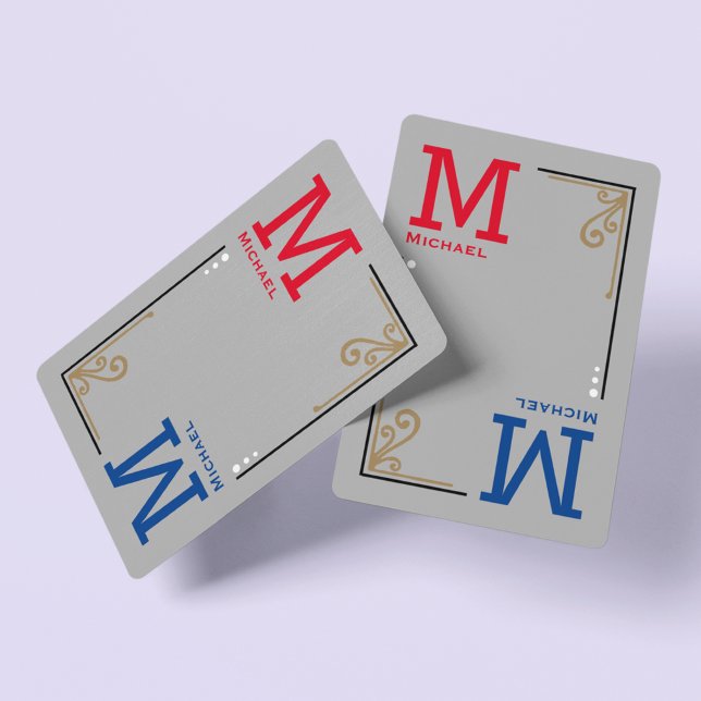 Stilspieler-Initialen - personalisiert rot blau Spielkarten (monogrammed playing cards)