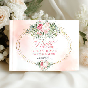 Stilsvolle bohemian rosafarbene Rosen Goldene Hoch Gästebuch