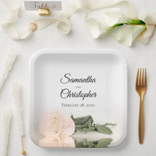 Stilsvolle gespiegelte Rosé-Hochzeitsrose Pappteller