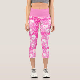 Stilsvolle Pastell-Gotische-Hot-Pink-Totenköpfe Bo Capri Leggings