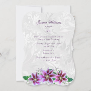 Stilsvolle Purple Clematis & Damask Geburtstagsfei Einladung