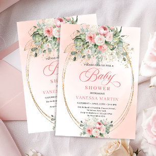 Stilsvolle rosa Rosen mit goldenem Glitter Baby Sh Einladung