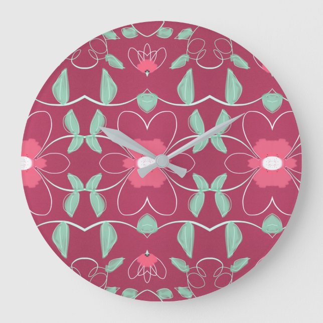 StilUhr mit Rose und Pinks Große Wanduhr (Vorderseite)