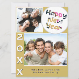 Stilvoll 2 Foto Gelb Personalisiert glücklich Neue Feiertagskarte