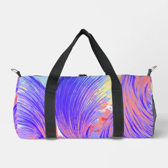 Stilvoll Abstrakt Feathers Blue Pink Duffle Bag (Vorderseite)