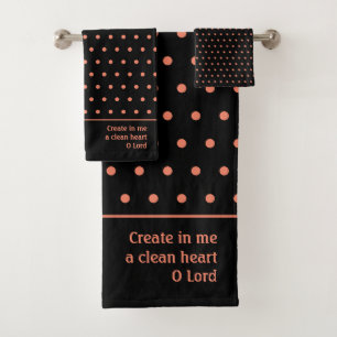 Stilvoll anpassbarer SALMON Polka Dot Black Badhandtuch Set