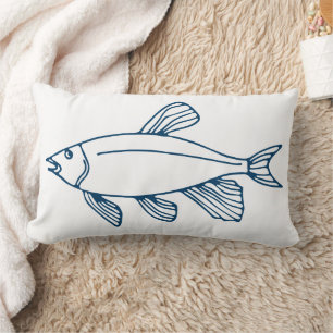 Stilvoll Aquamariner Blauer Fisch - Nautik / Ozean Lendenkissen