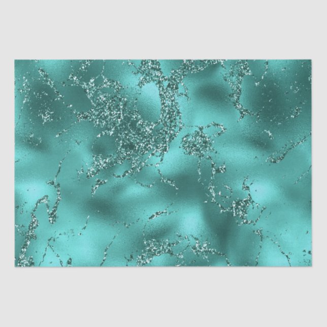 Stilvoll Aquamariner Shimmer-Glitzer- & Foil-Marmo Seidenpapier (Vorderseite)