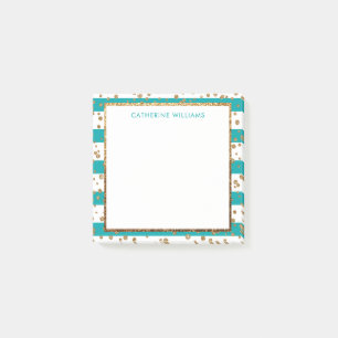 Stilvoll Aquamariner White Stripe Gold Glitzer Con Post-it Klebezettel