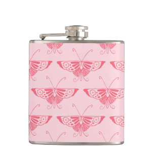 Stilvoll Art-Deco-Schmetterling - Korallenrosa Flachmann