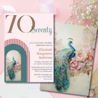 Stilvoll ausgeklügeltes Rosa Pfau Geburtstag Einladung