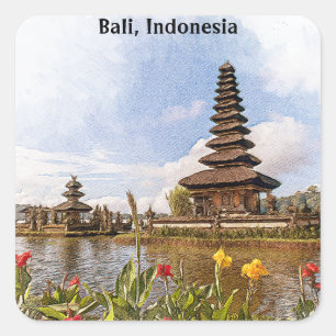 Stilvoll Bali Indonesia Asia Temple Architecture Quadratischer Aufkleber
