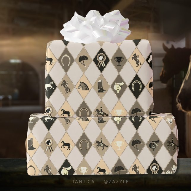 Stilvoll Beige Creme Reittier Diamond Muster Geschenkpapier (equestrian elements by freepik
)