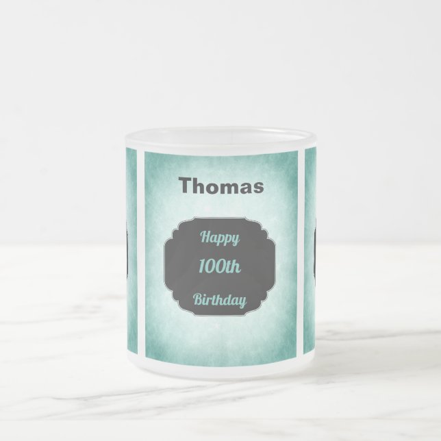 Stilvoll blau 100. Geburtstagsdesign Mattglastasse (Mittel)