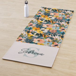 Stilvoll Blau-Rosa-Monogramm für Abstrakte Blumenb Yogamatte