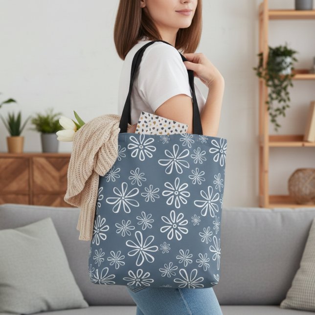 Stilvoll Blau und Weiß (Stylish Blue and White Floral Tote Bag)